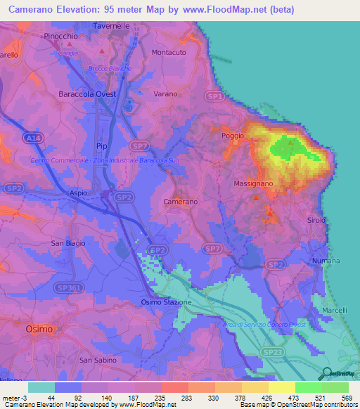 Camerano,Italy Elevation Map