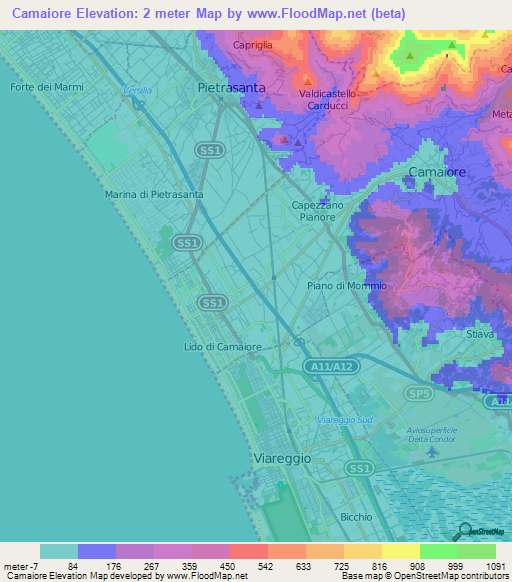 Camaiore,Italy Elevation Map