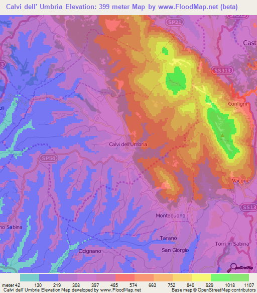 Calvi dell' Umbria,Italy Elevation Map