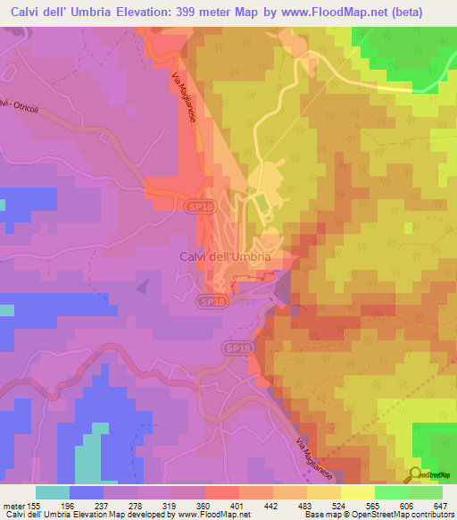 Calvi dell' Umbria,Italy Elevation Map