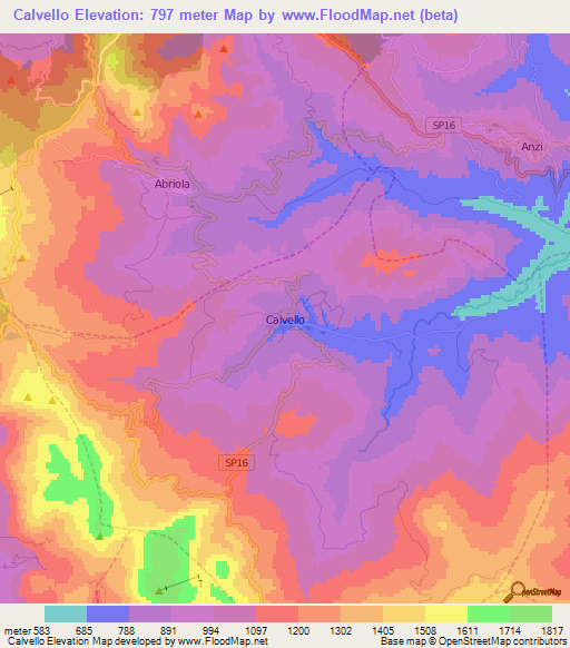 Calvello,Italy Elevation Map