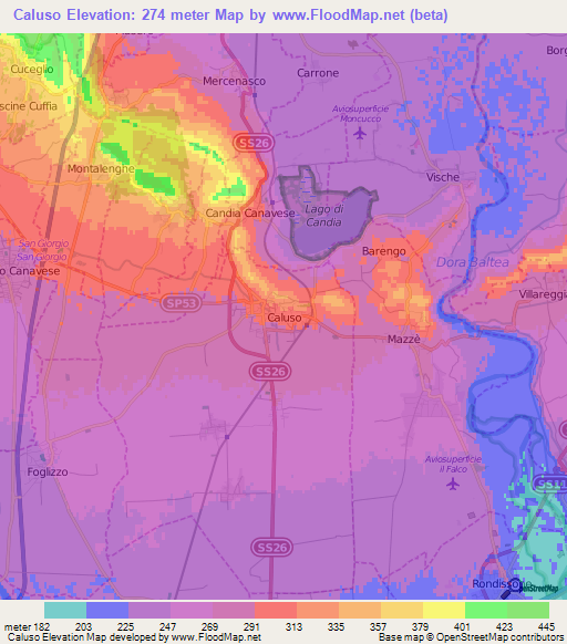 Caluso,Italy Elevation Map