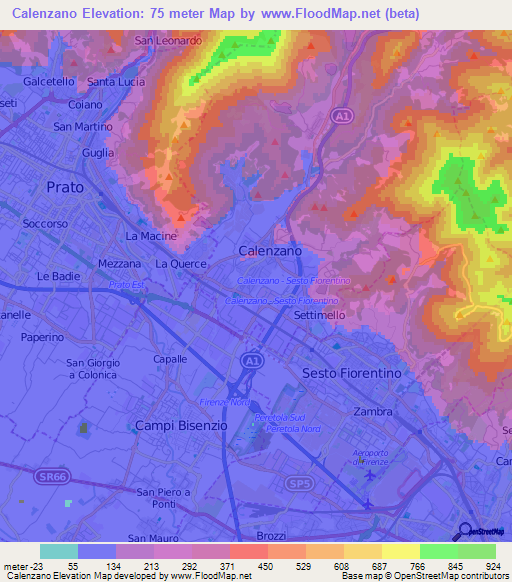 Calenzano,Italy Elevation Map