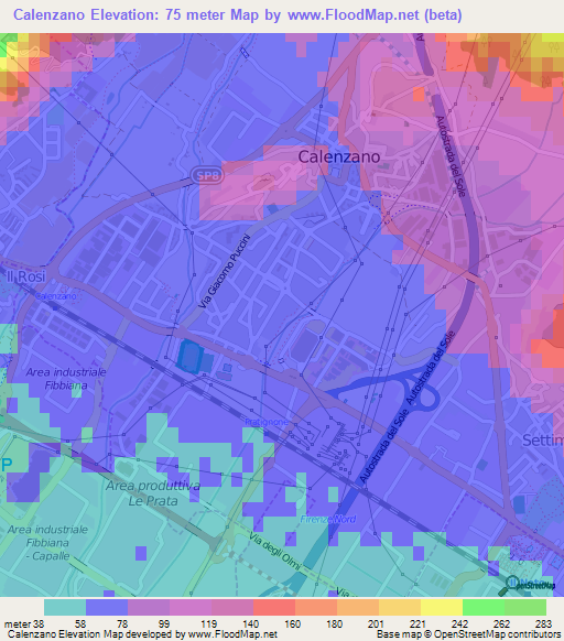 Calenzano,Italy Elevation Map