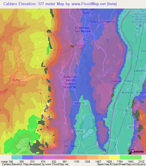 Caldaro,Italy Elevation Map