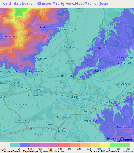 Calcinaia,Italy Elevation Map