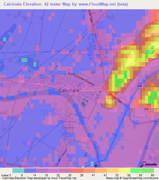 Calcinaia,Italy Elevation Map