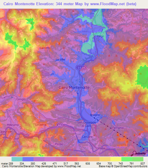 Cairo Montenotte,Italy Elevation Map