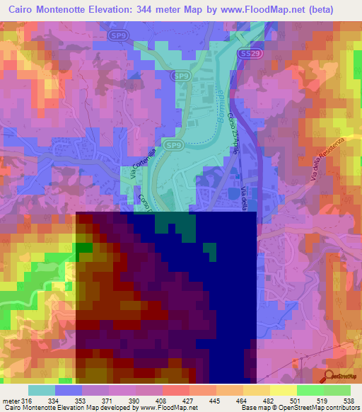 Cairo Montenotte,Italy Elevation Map