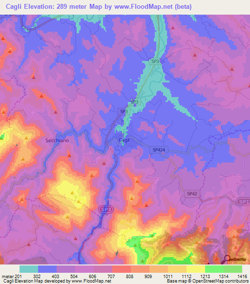 Cagli,Italy Elevation Map