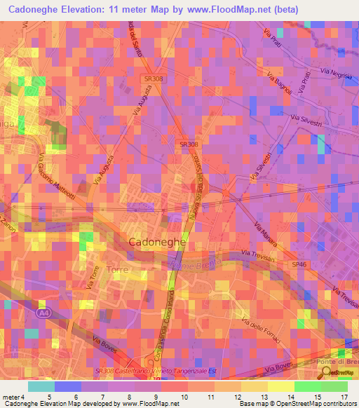 Cadoneghe,Italy Elevation Map