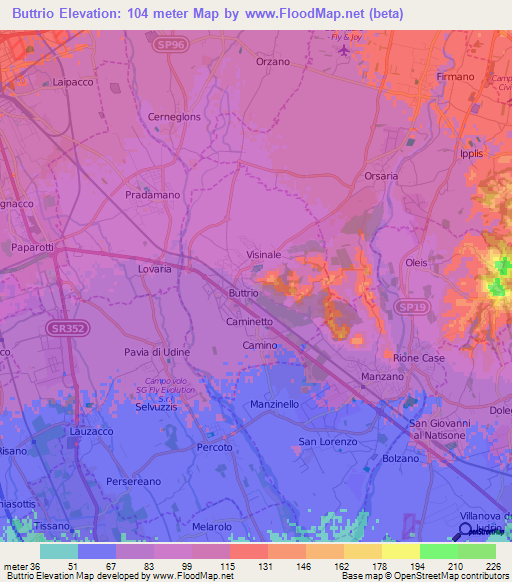 Buttrio,Italy Elevation Map