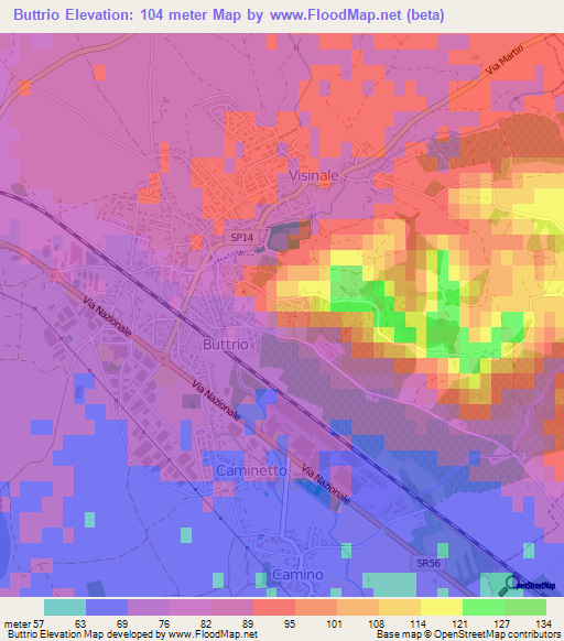 Buttrio,Italy Elevation Map