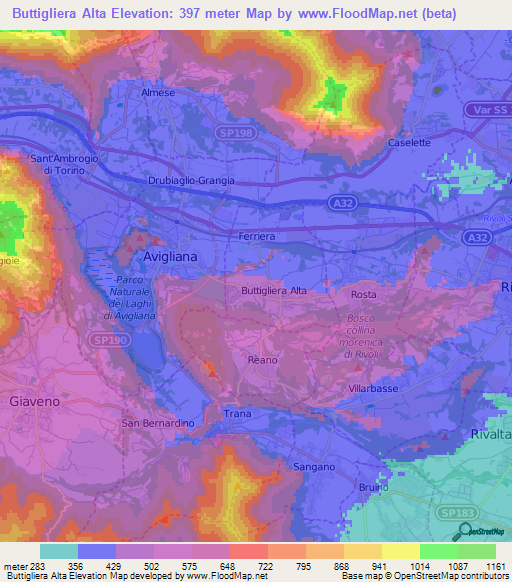 Buttigliera Alta,Italy Elevation Map