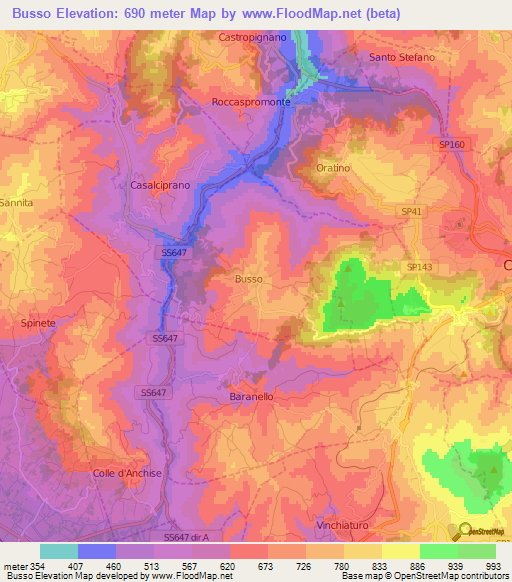 Busso,Italy Elevation Map