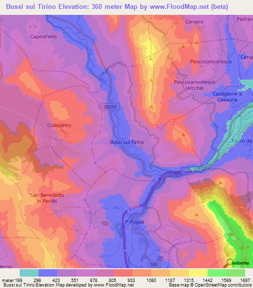 Bussi sul Tirino,Italy Elevation Map