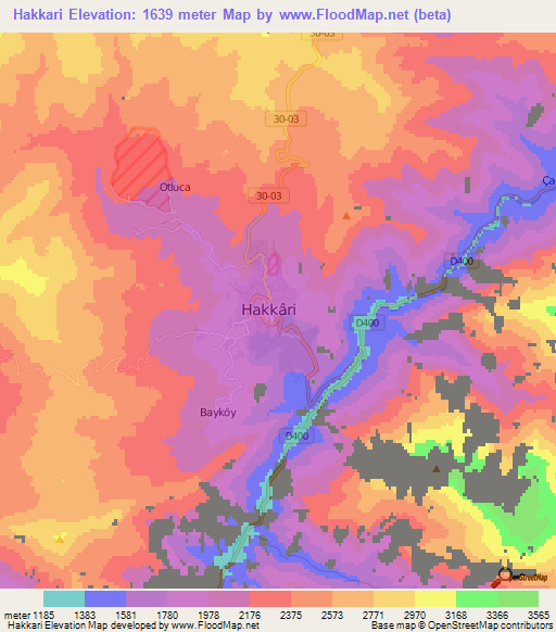 Hakkari,Turkey Elevation Map