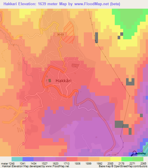 Hakkari,Turkey Elevation Map