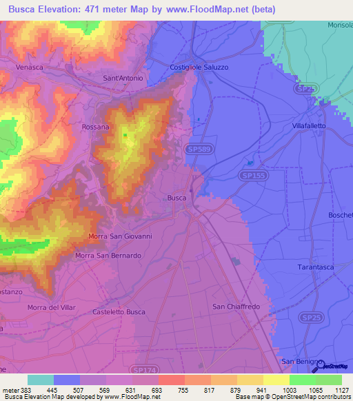 Busca,Italy Elevation Map