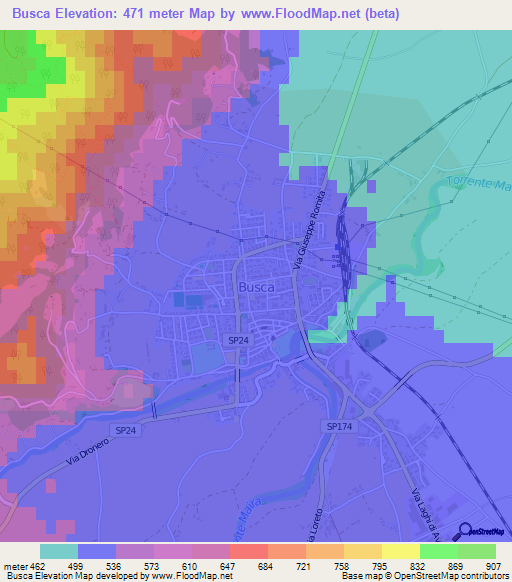 Busca,Italy Elevation Map
