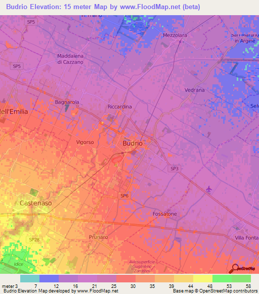 Budrio,Italy Elevation Map