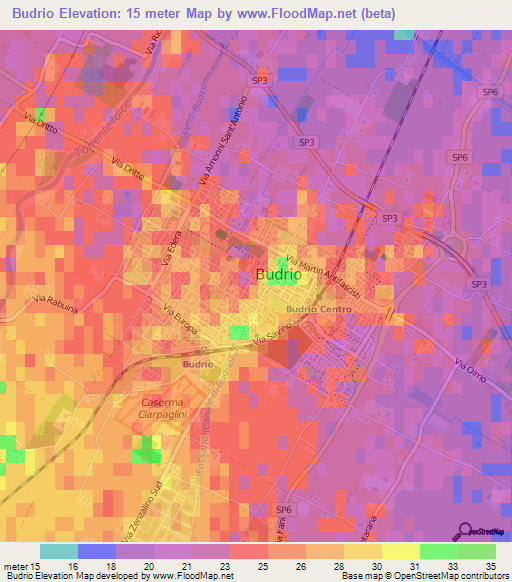 Budrio,Italy Elevation Map