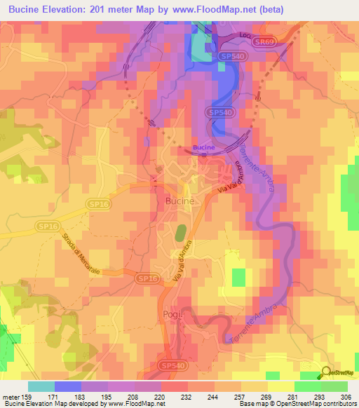 Bucine,Italy Elevation Map