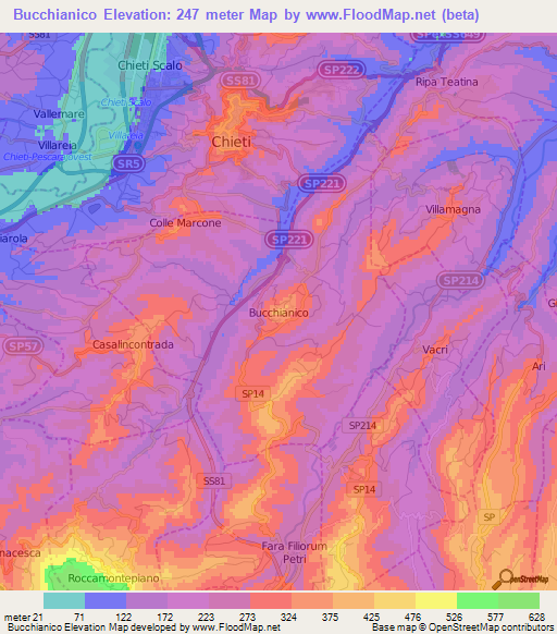 Bucchianico,Italy Elevation Map