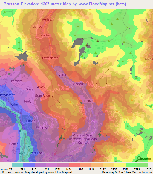 Brusson,Italy Elevation Map