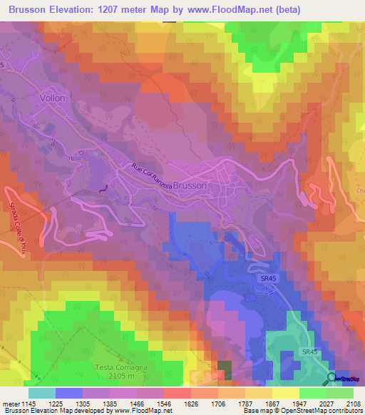 Brusson,Italy Elevation Map