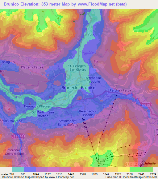 Brunico,Italy Elevation Map