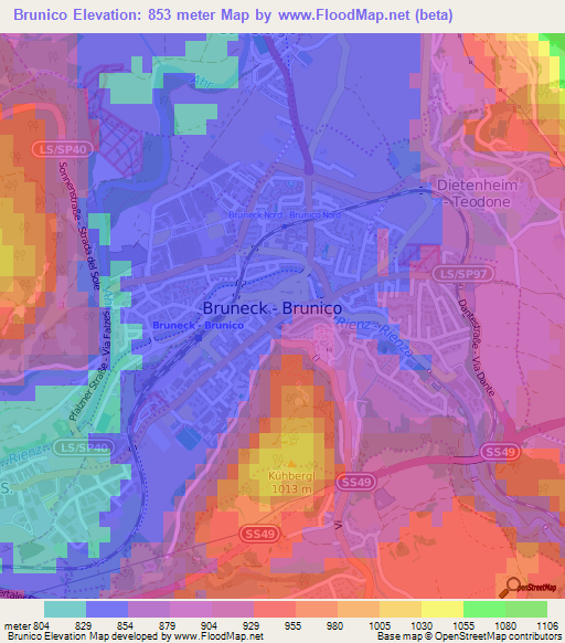 Brunico,Italy Elevation Map