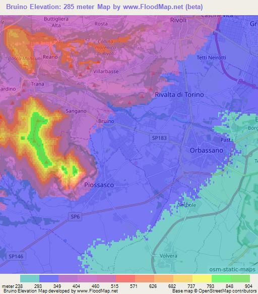 Bruino,Italy Elevation Map