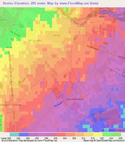 Bruino,Italy Elevation Map