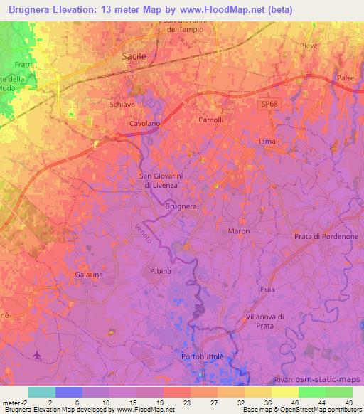 Brugnera,Italy Elevation Map