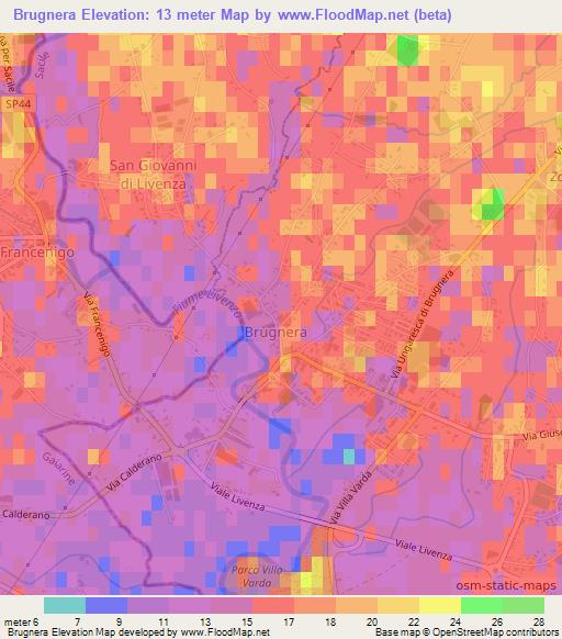 Brugnera,Italy Elevation Map