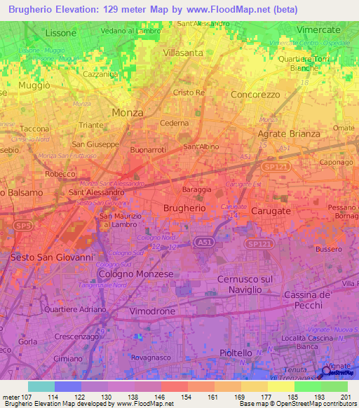 Brugherio,Italy Elevation Map