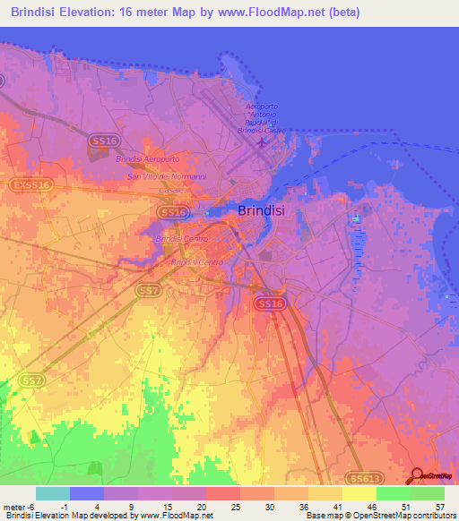 Brindisi,Italy Elevation Map