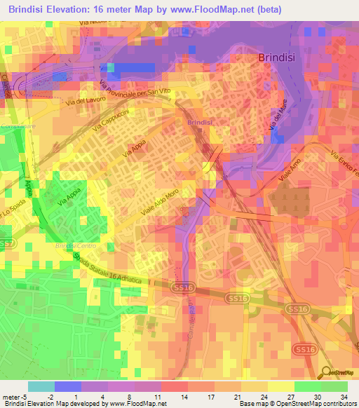 Brindisi,Italy Elevation Map