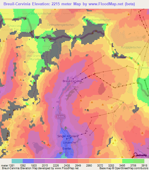 Breuil-Cervinia,Italy Elevation Map