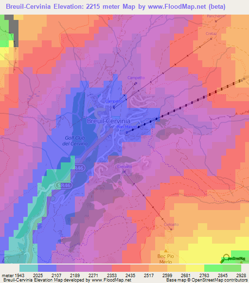 Breuil-Cervinia,Italy Elevation Map