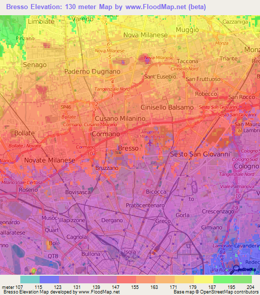 Bresso,Italy Elevation Map