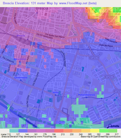 Brescia,Italy Elevation Map