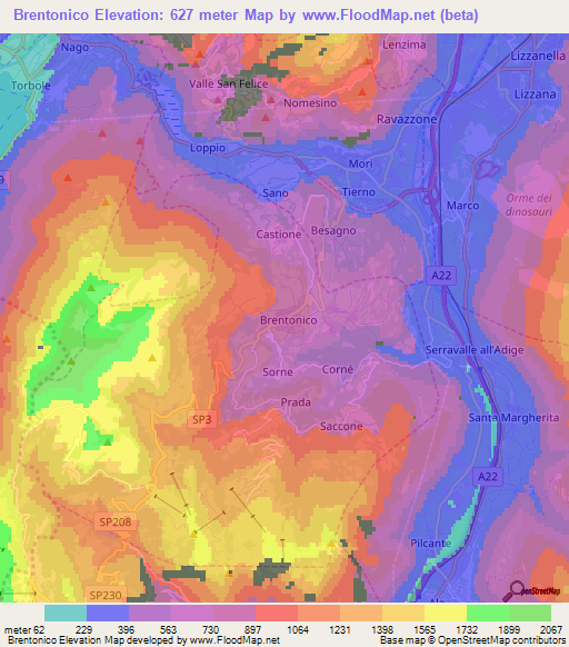 Brentonico,Italy Elevation Map