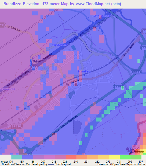 Brandizzo,Italy Elevation Map