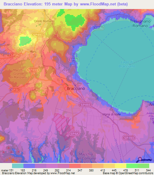 Bracciano,Italy Elevation Map