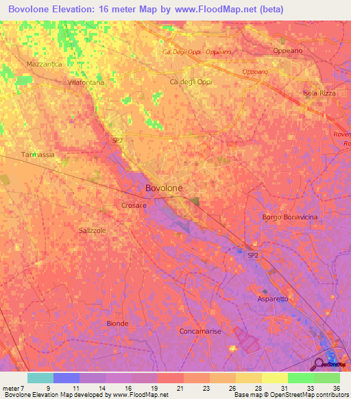 Bovolone,Italy Elevation Map