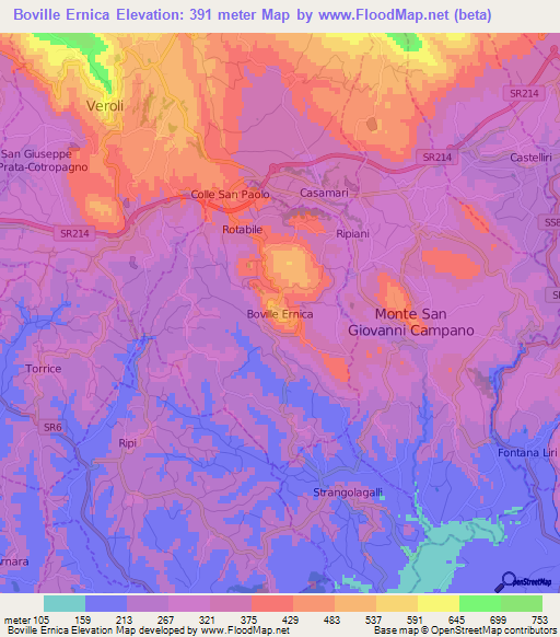 Boville Ernica,Italy Elevation Map