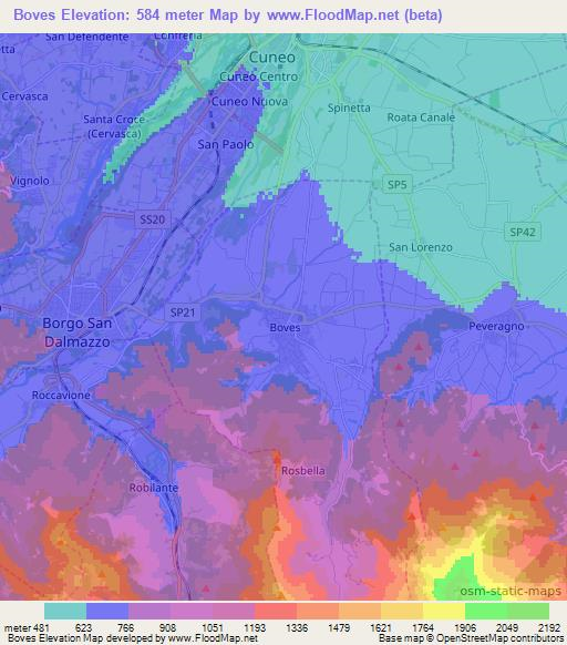 Boves,Italy Elevation Map