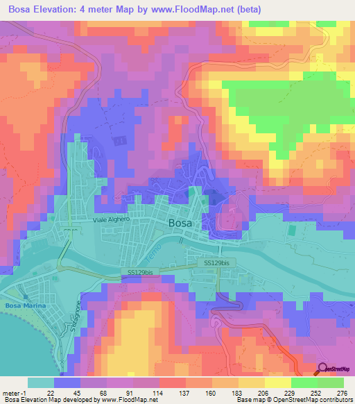 Bosa,Italy Elevation Map